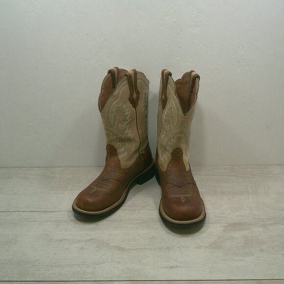 Ariat Fatbaby Heritage Western Cowgirl Brown Cream Leather Boots Size 7.5 B - Picture 2 of 11